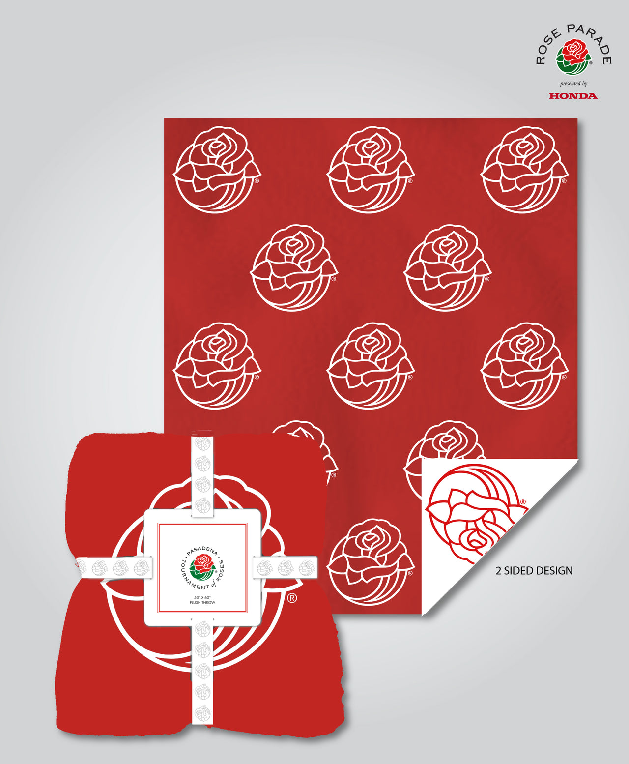 Premium Fleece Throw, Rose Icon, Red/White