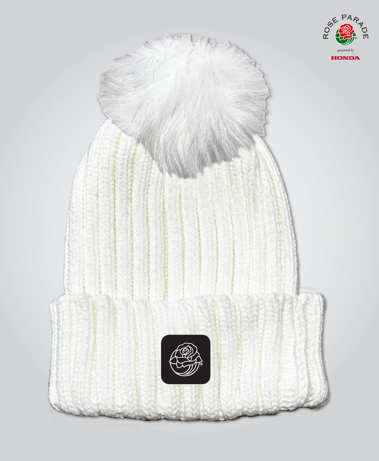Pom Pom Beanie, Fleece Lined, Rose Icon