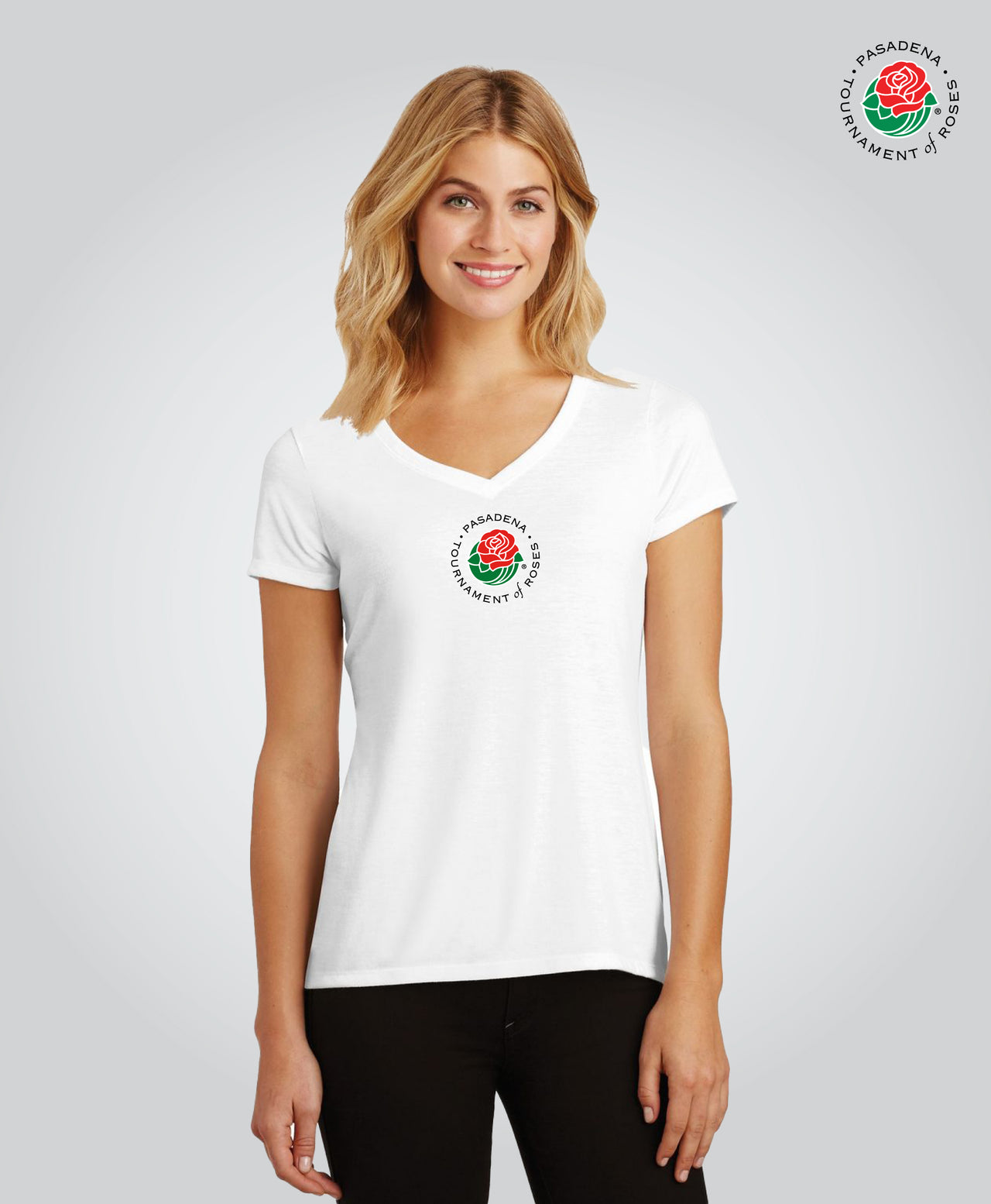 Ladies V-Neck Tee, TOR Logo, White